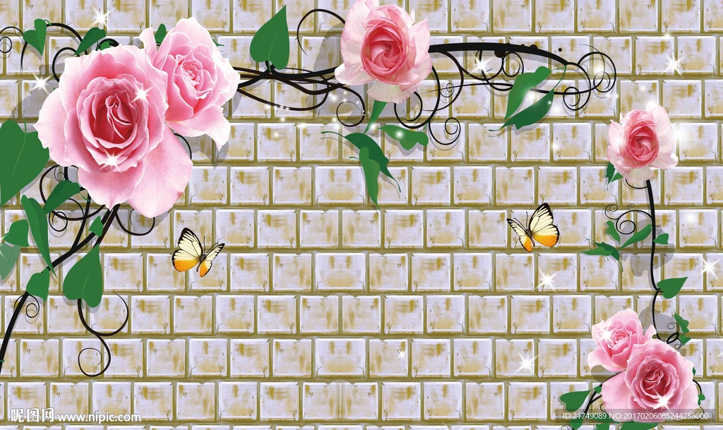 砖墙玫瑰背景墙