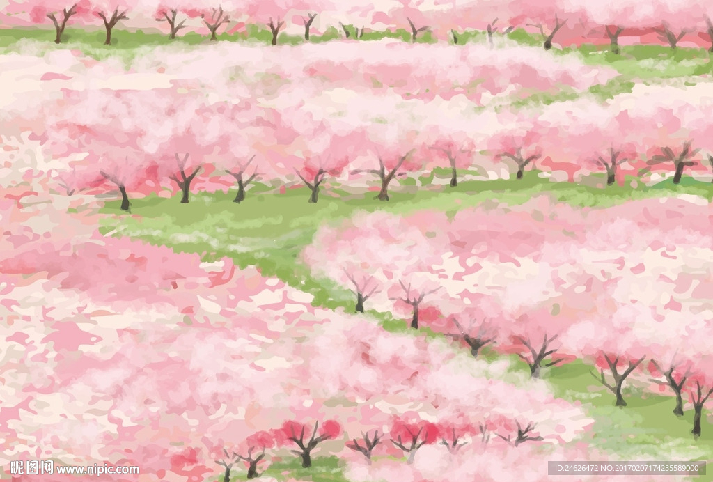 卡通春季樱花林