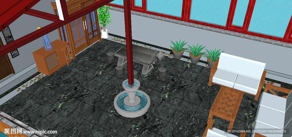 中式会客厅草图大师SU模型