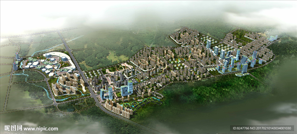 住宅区商业中心大型鸟瞰建筑图