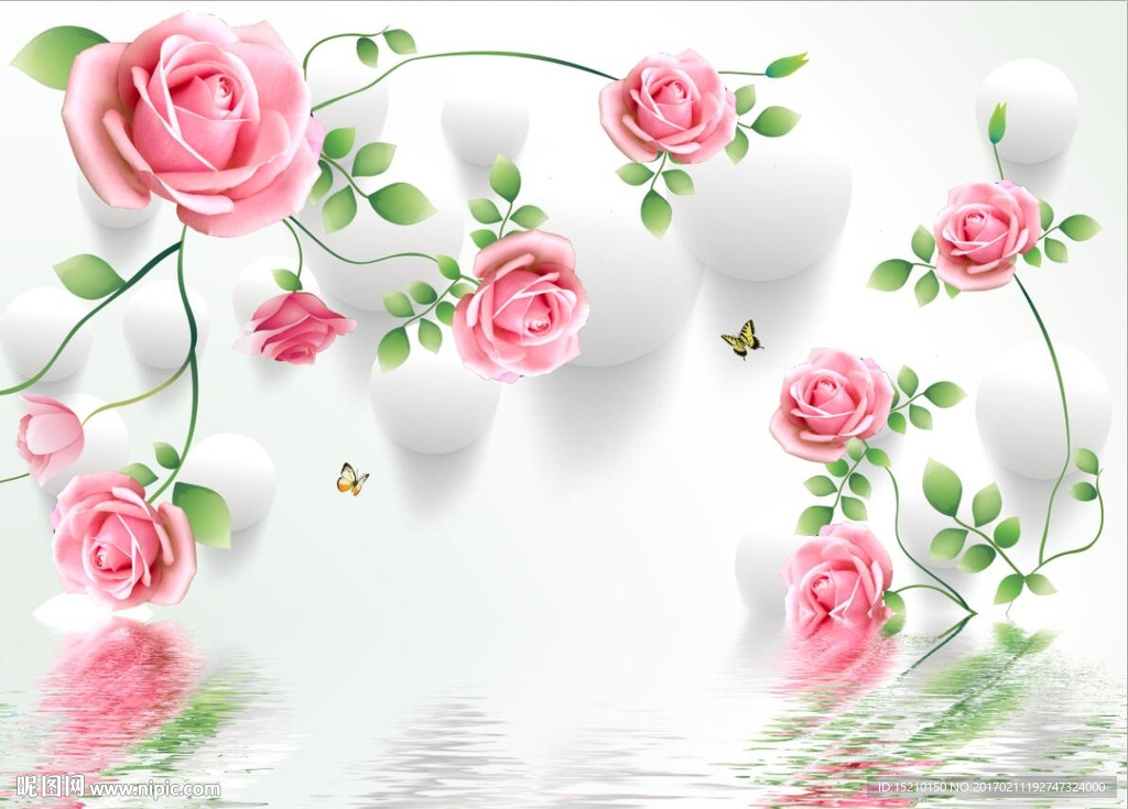 玫瑰花倒影