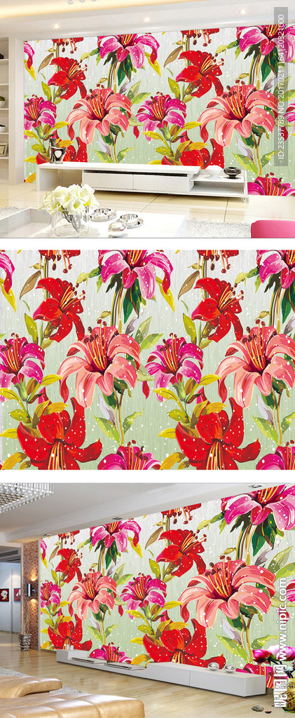 现代简约花卉电视背景墙