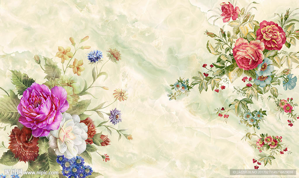 欧式花卉背景墙