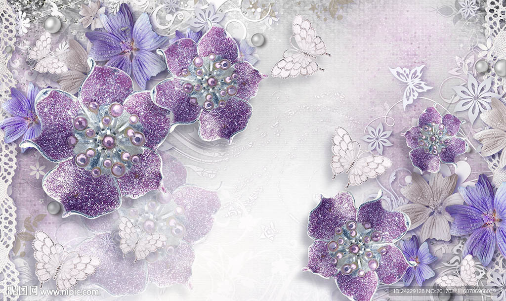 紫色珠宝花朵背景墙