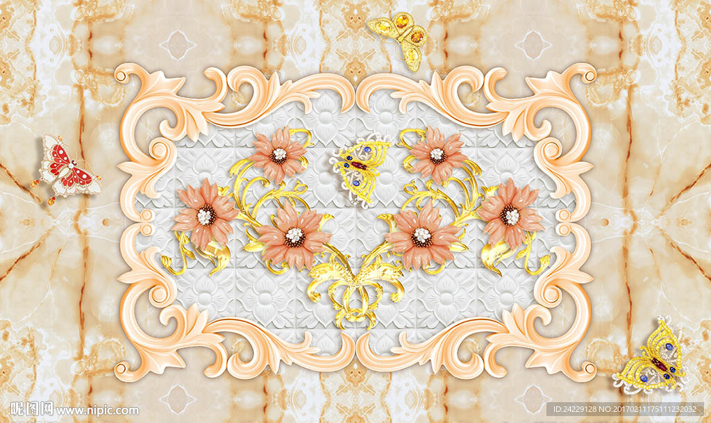 珠宝花朵立体欧式背景墙