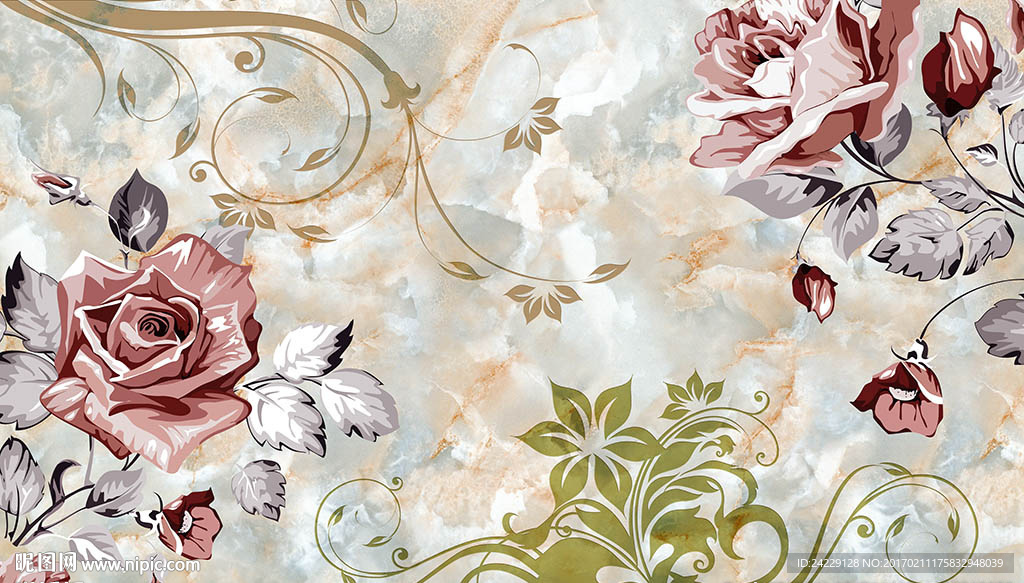 欧式花卉背景墙