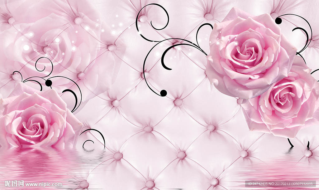 浪漫玫瑰花软包背景墙
