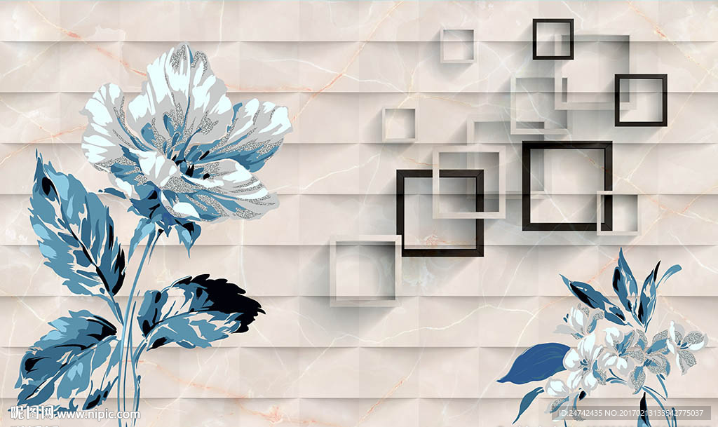 欧式花卉3D立体背景墙