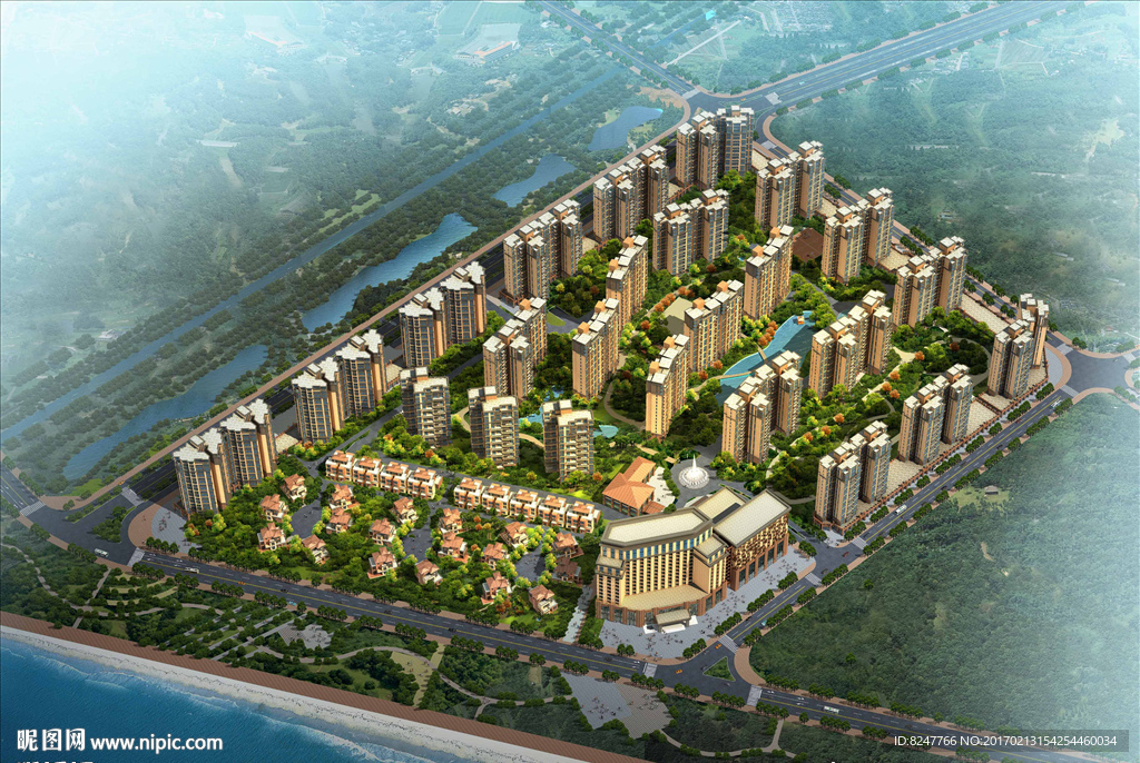 住宅区鸟瞰建筑效果图