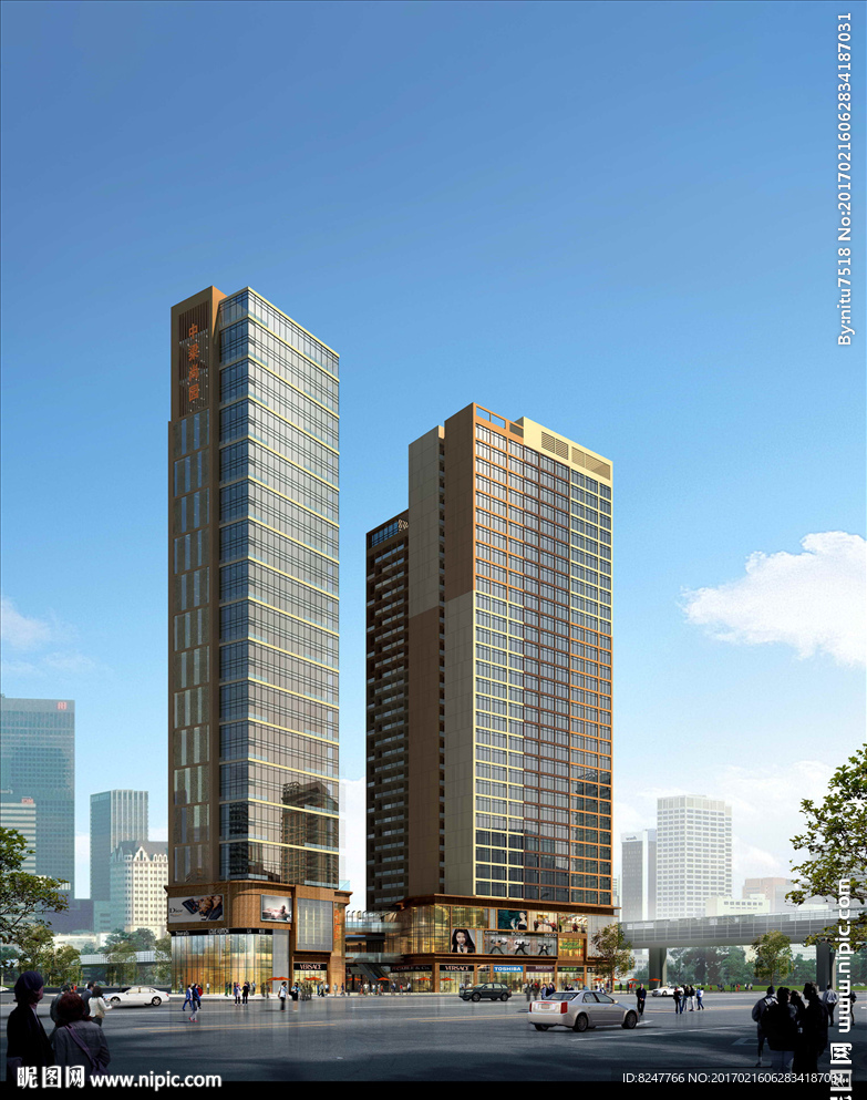 步行街商业住宅建筑效果图