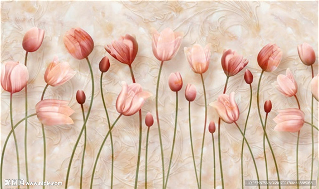 粉色花朵简约时尚背景墙装饰画