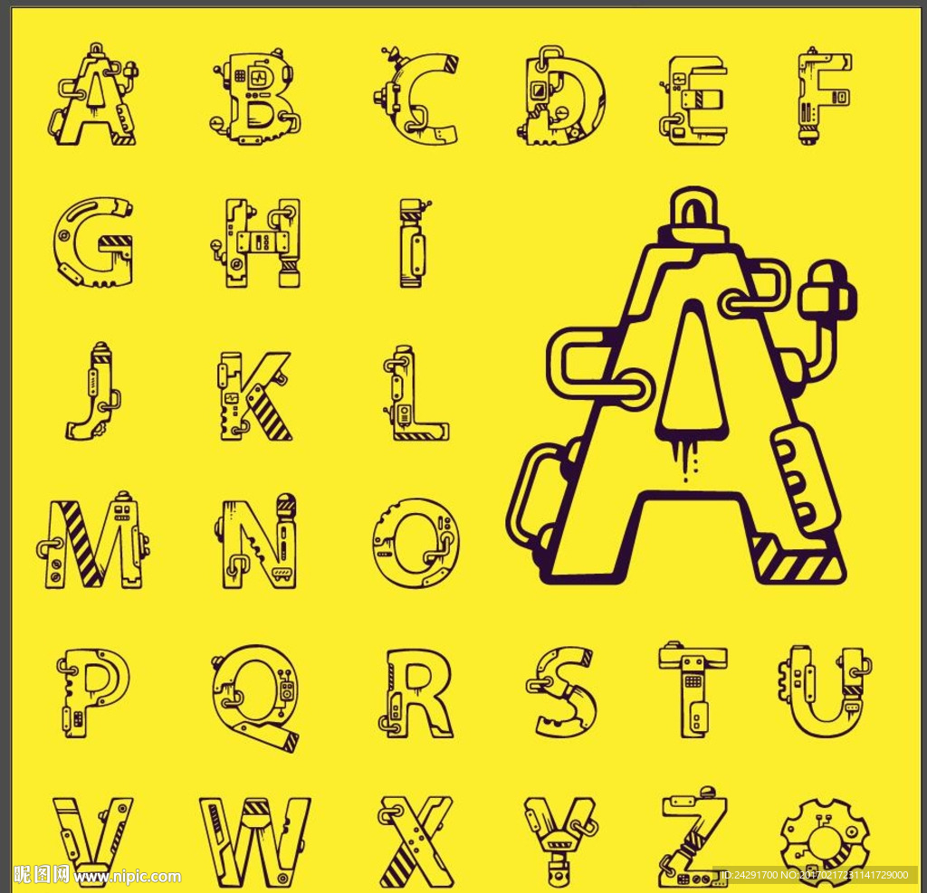 字母机械插画