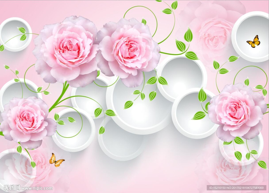 3D玫瑰花电视背景墙
