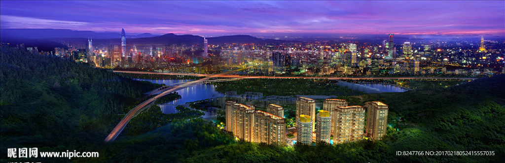 繁华都市夜景景观效果图