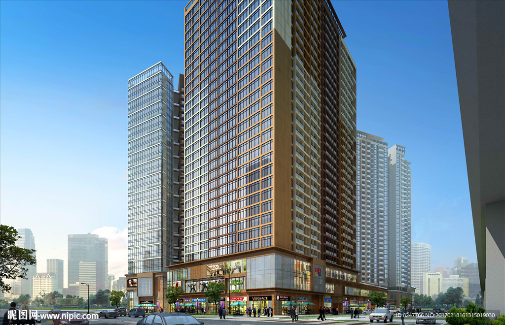 商业步行街商务大厦建筑效果图
