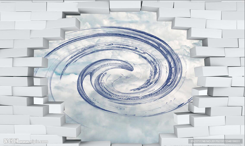 3D砖墙旋涡电视背景墙