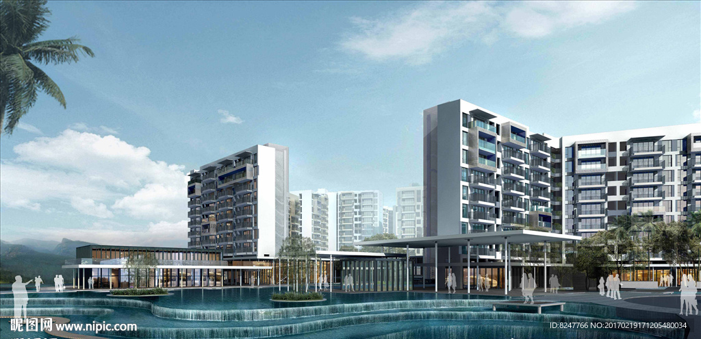 高档住宅区水景景观效果图