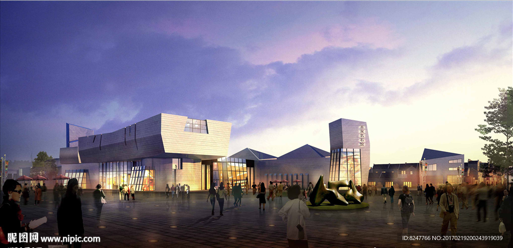 古玩城黄昏建筑效果图