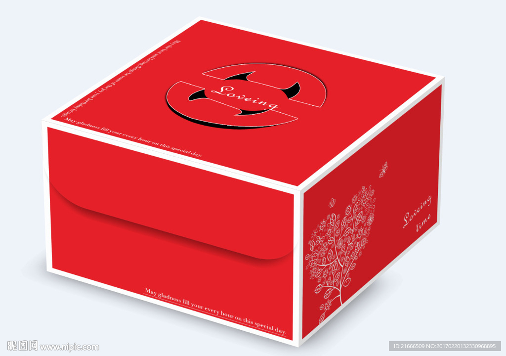 红色简约大气高贵蛋糕盒展开图
