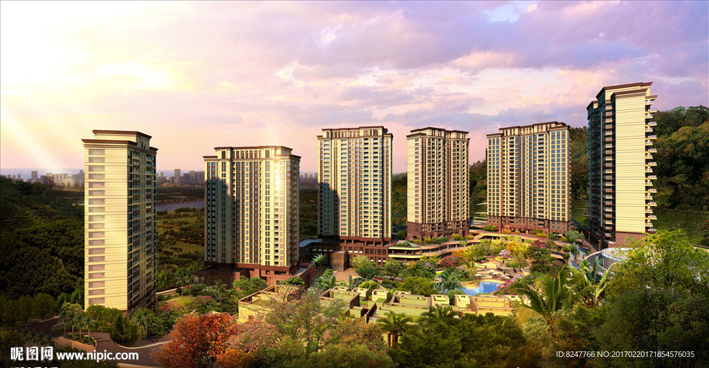 山前高层住宅鸟瞰建筑效果图