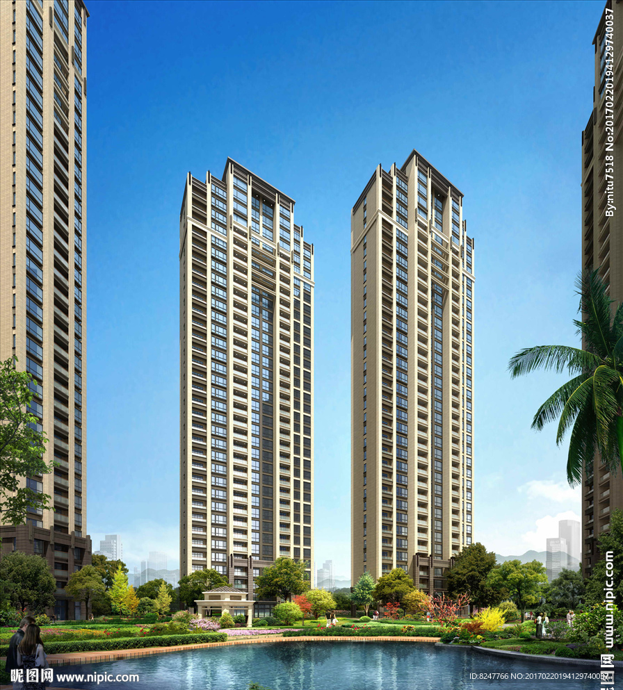 高层住宅内庭景观建筑效果图