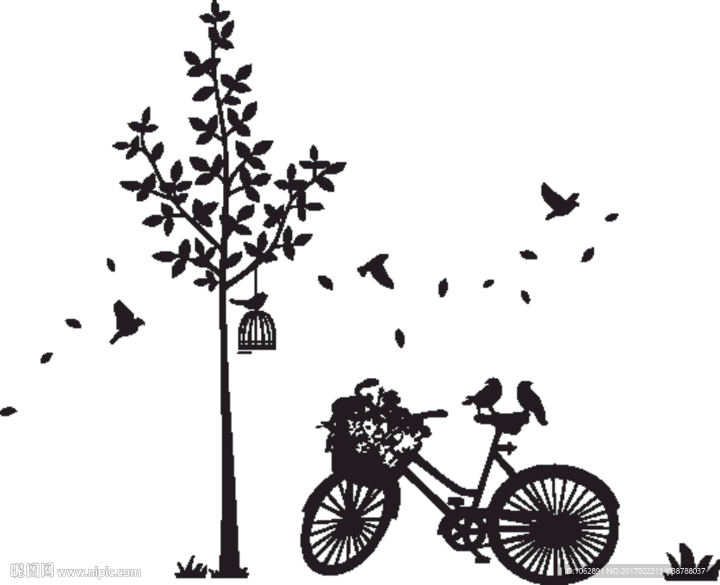 树车子小鸟硅藻泥图