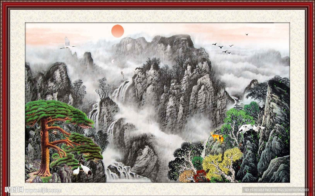 水墨国画迎客松