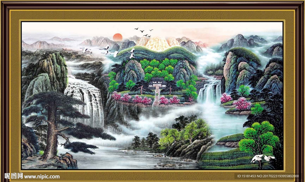 山水国画迎客松