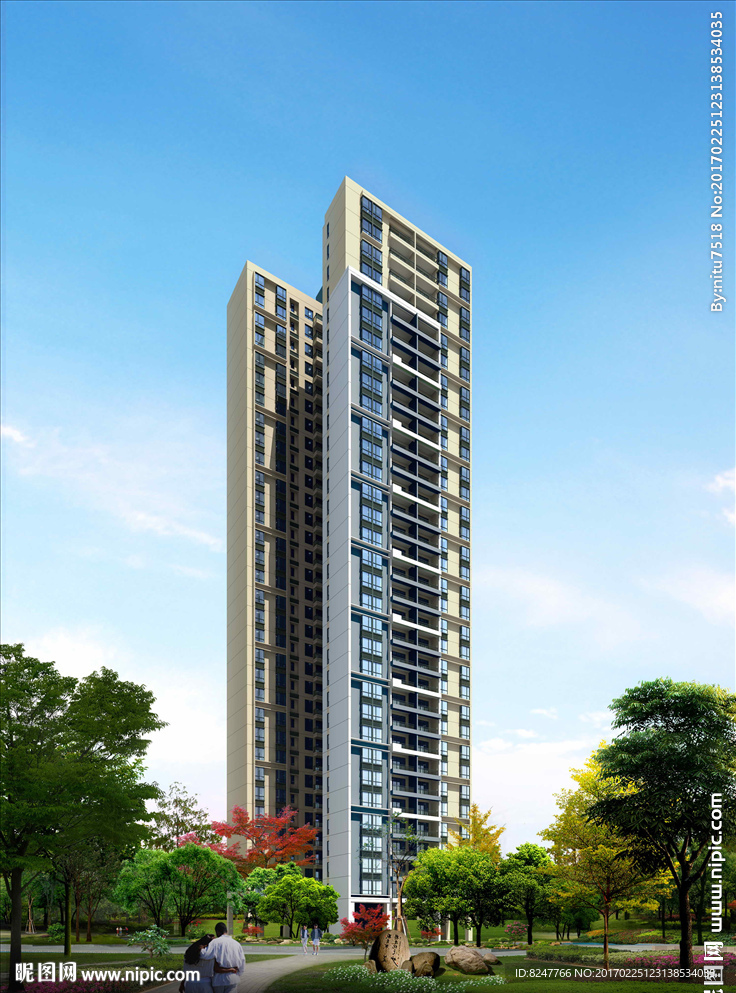 高层住宅区建筑效果图