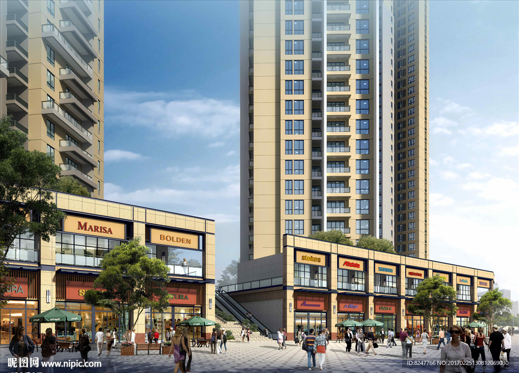 商业街入口建筑效果图