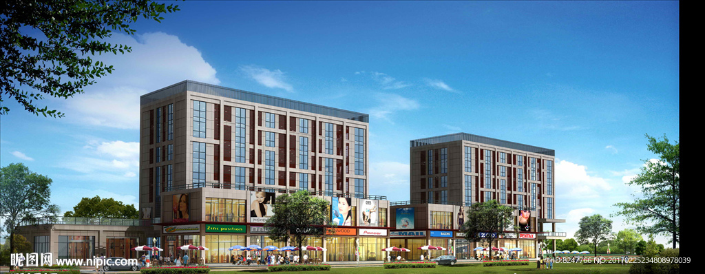 超市购物广场建筑效果图