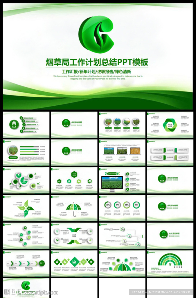 绿色中国烟草简约PPT模板