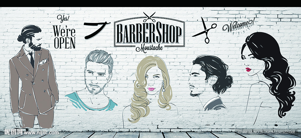 高清理发店美发装饰画背景墙