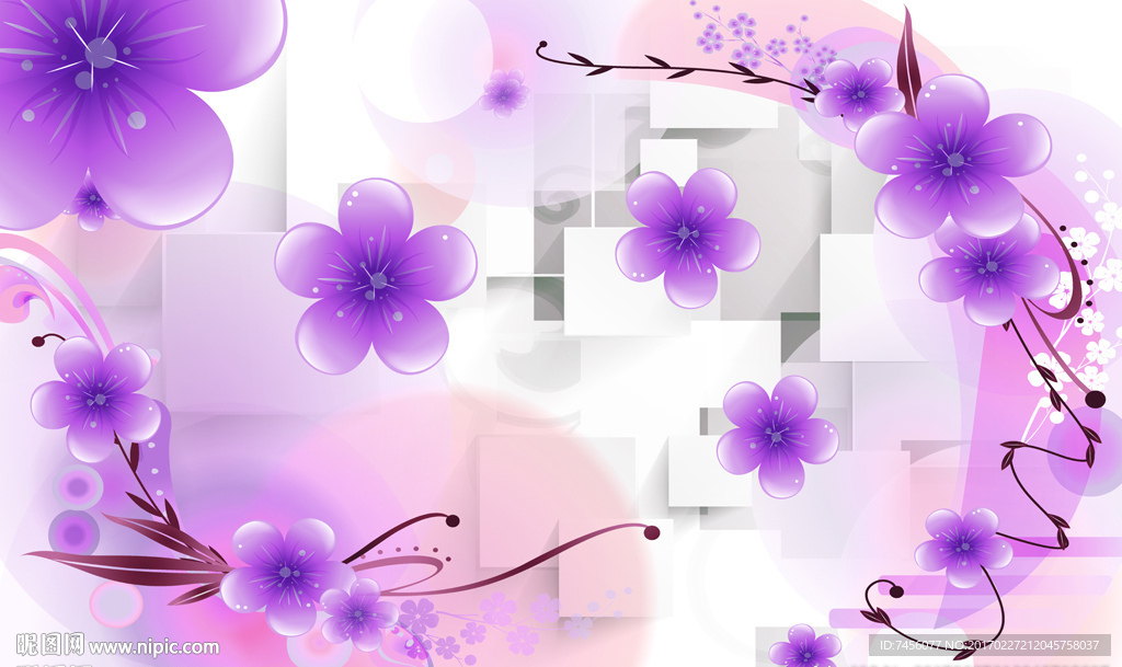 紫色花卉时尚立体背景墙