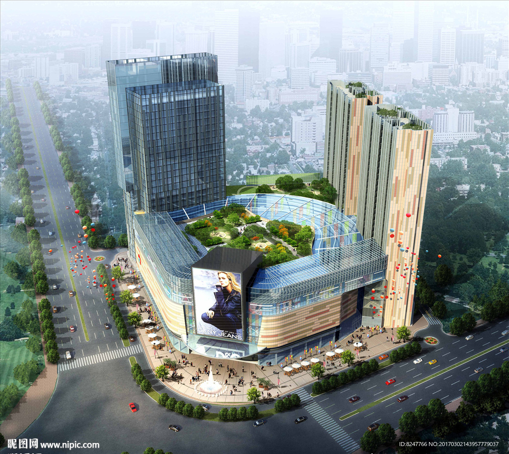 购物广场鸟瞰建筑效果图