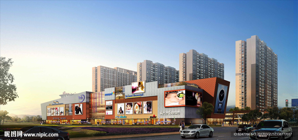 繁华商业街白天建筑效果图