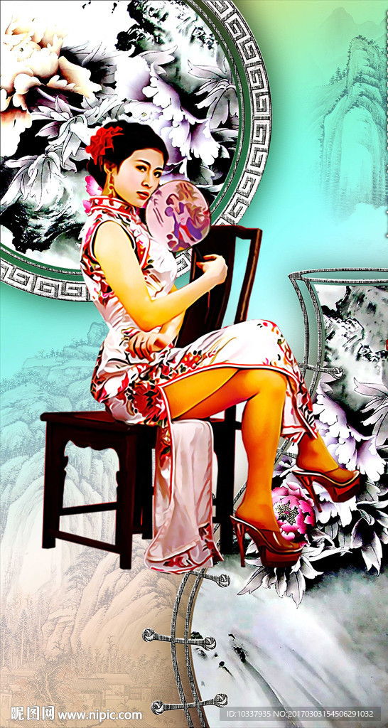 旗袍女人插画
