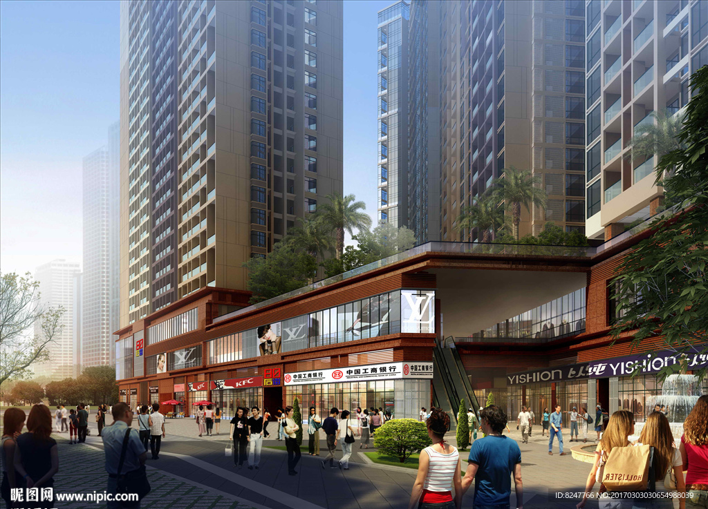 商业步行街建筑效果图
