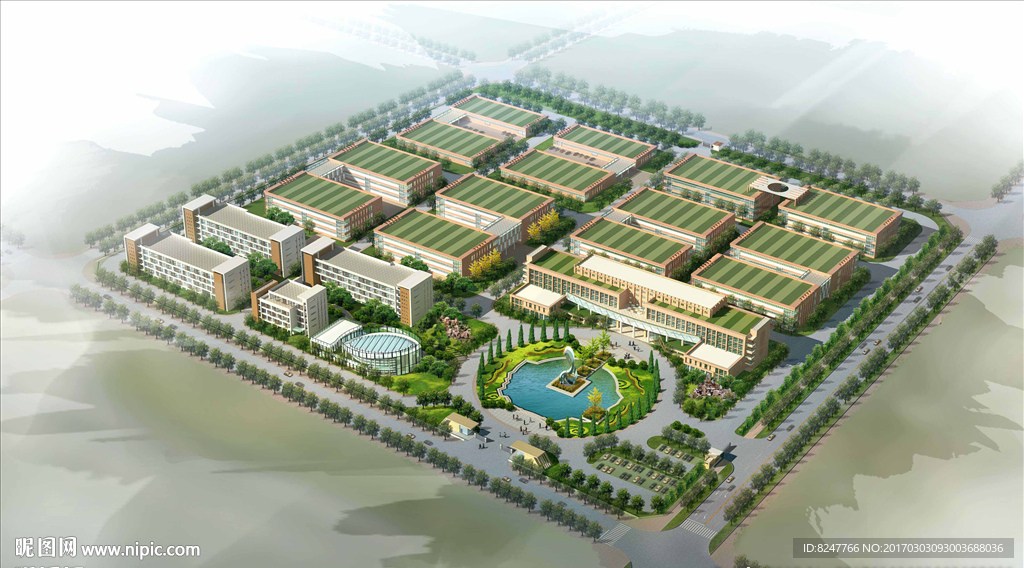 工厂鸟瞰建筑效果图