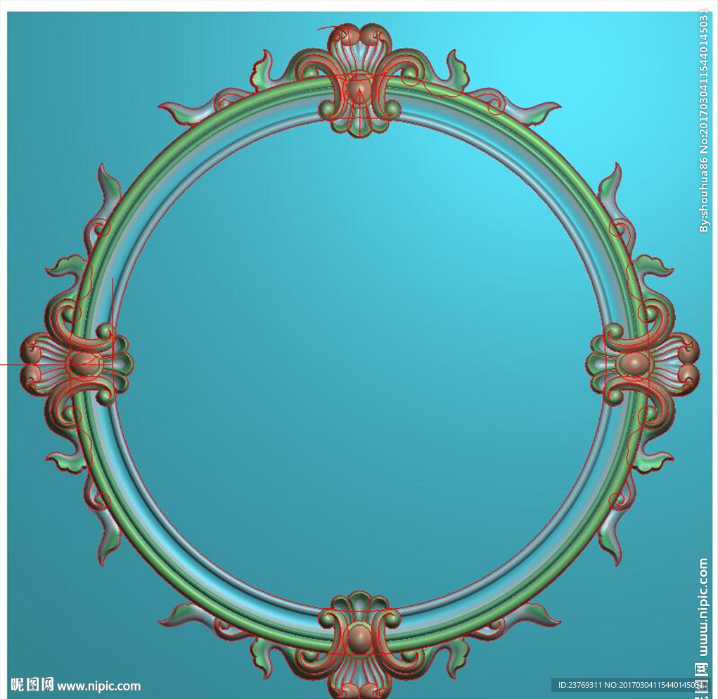 圆形欧式洋花镜框精雕图浮雕灰度
