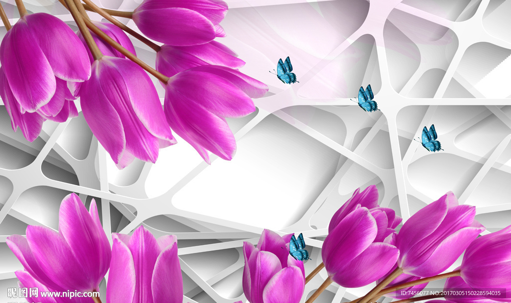 蝶恋花百合花立体背景墙