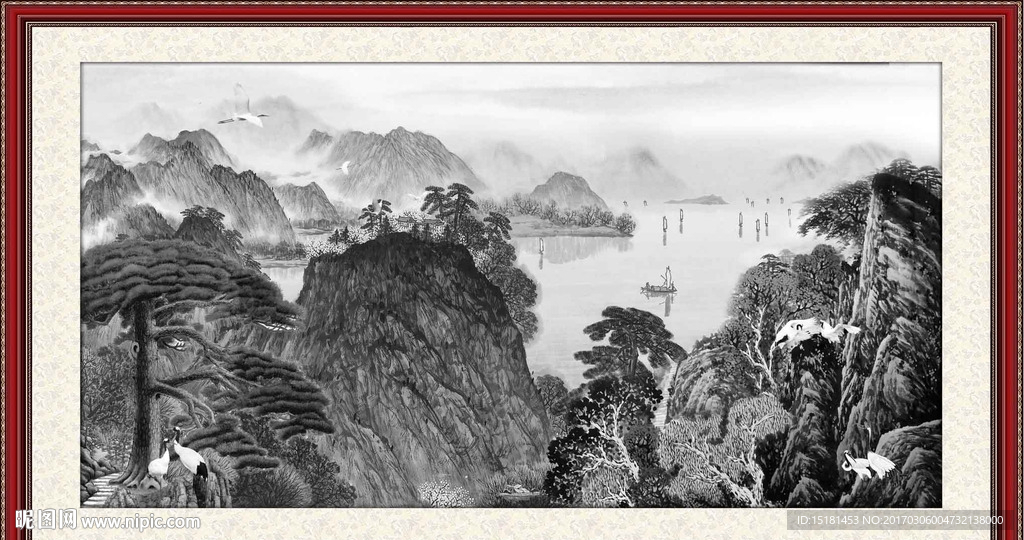 水墨画 迎客松