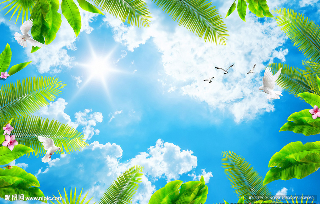 蓝天白云椰子树吊顶