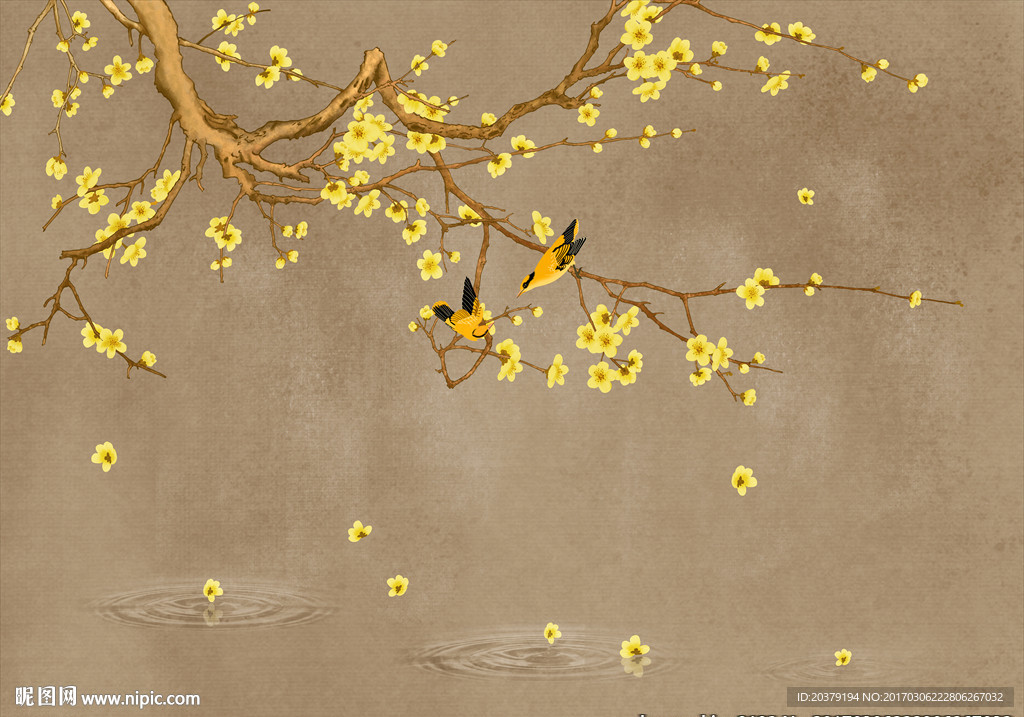 中式古典梅花花瓣水纹