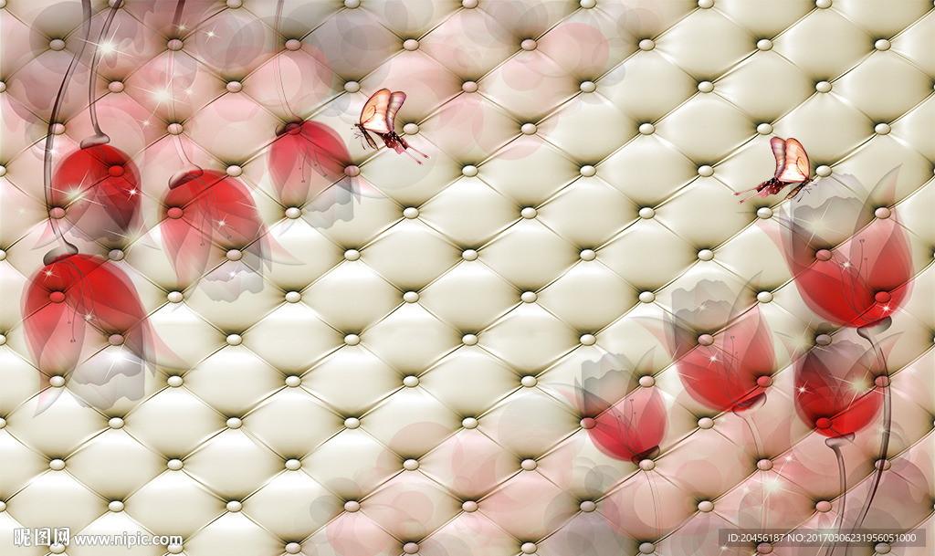 3D软包花卉背景墙