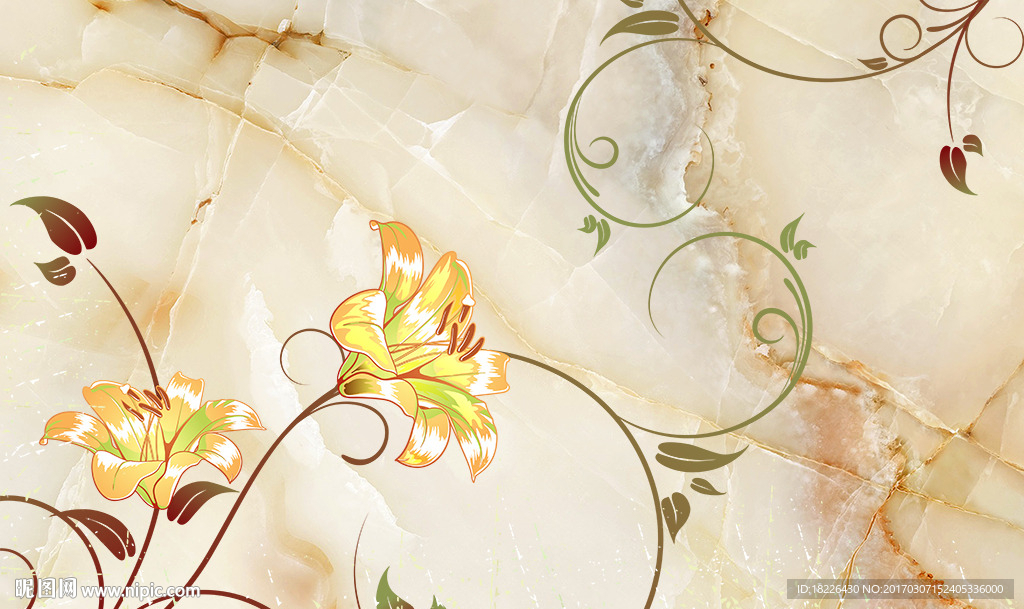 欧式花藤大理石背景墙