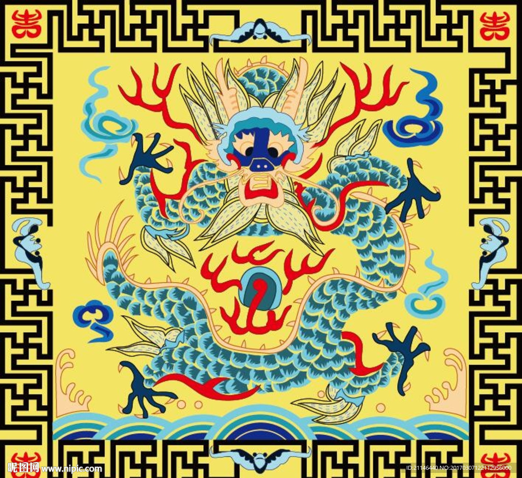 清代大员绣龙补子矢量图