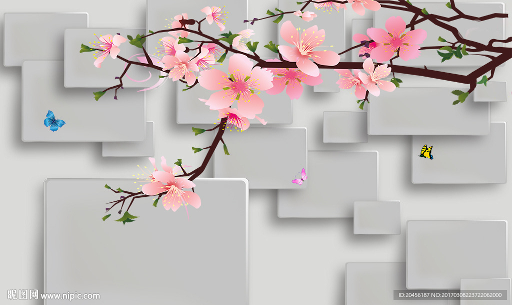 3D方块梅花背景墙