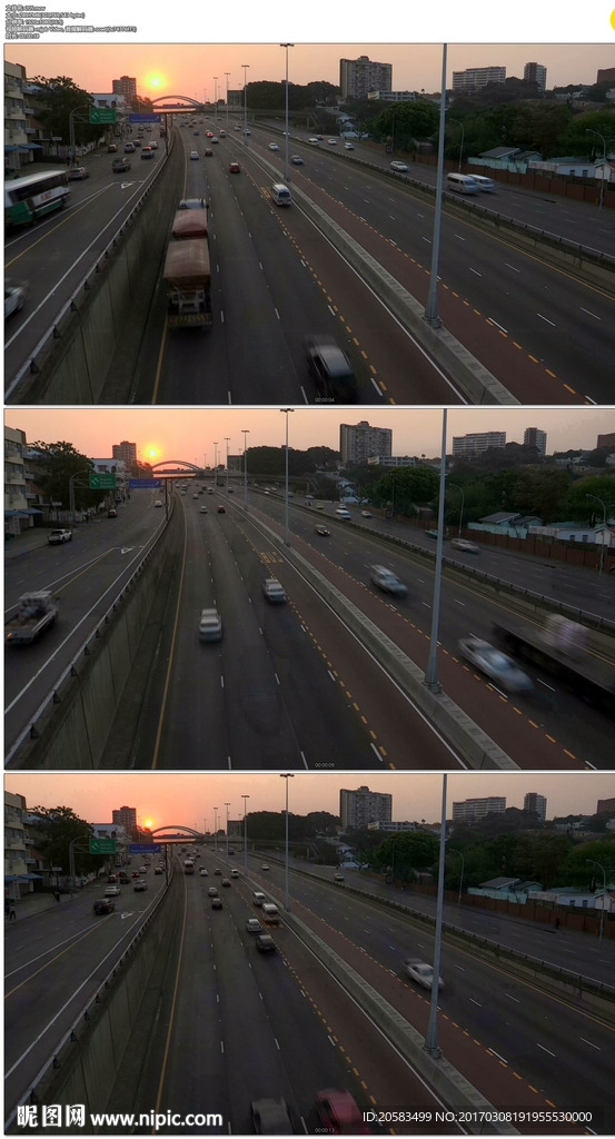 夕阳下的城市车流