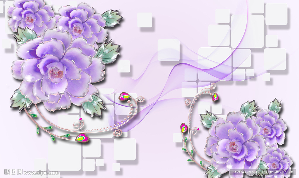 彩雕紫色花背景墙